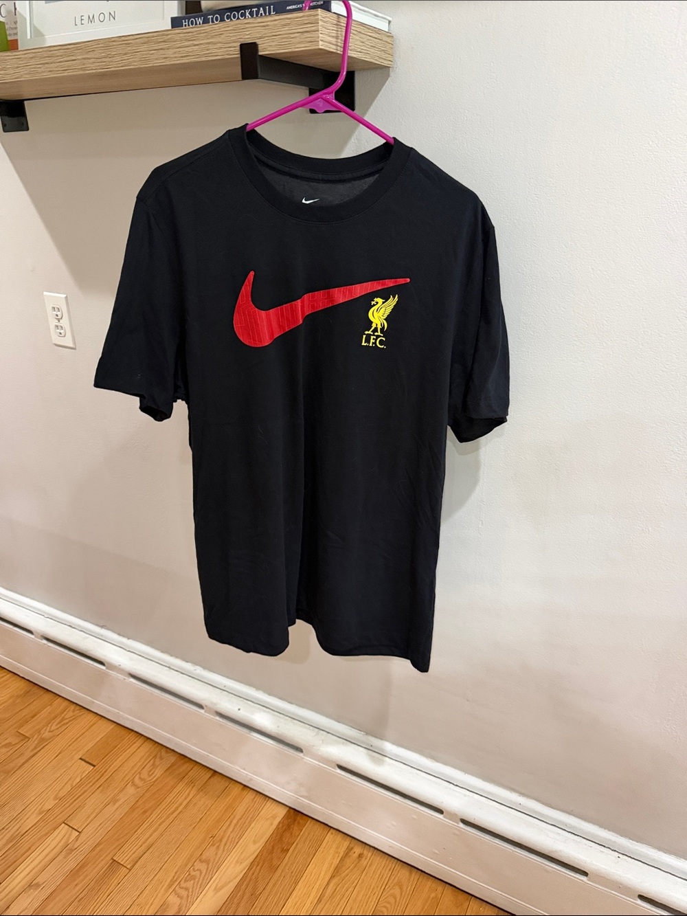 Nike Black Short Sleeve Tee with Red Swoosh and Yellow LFC Crest